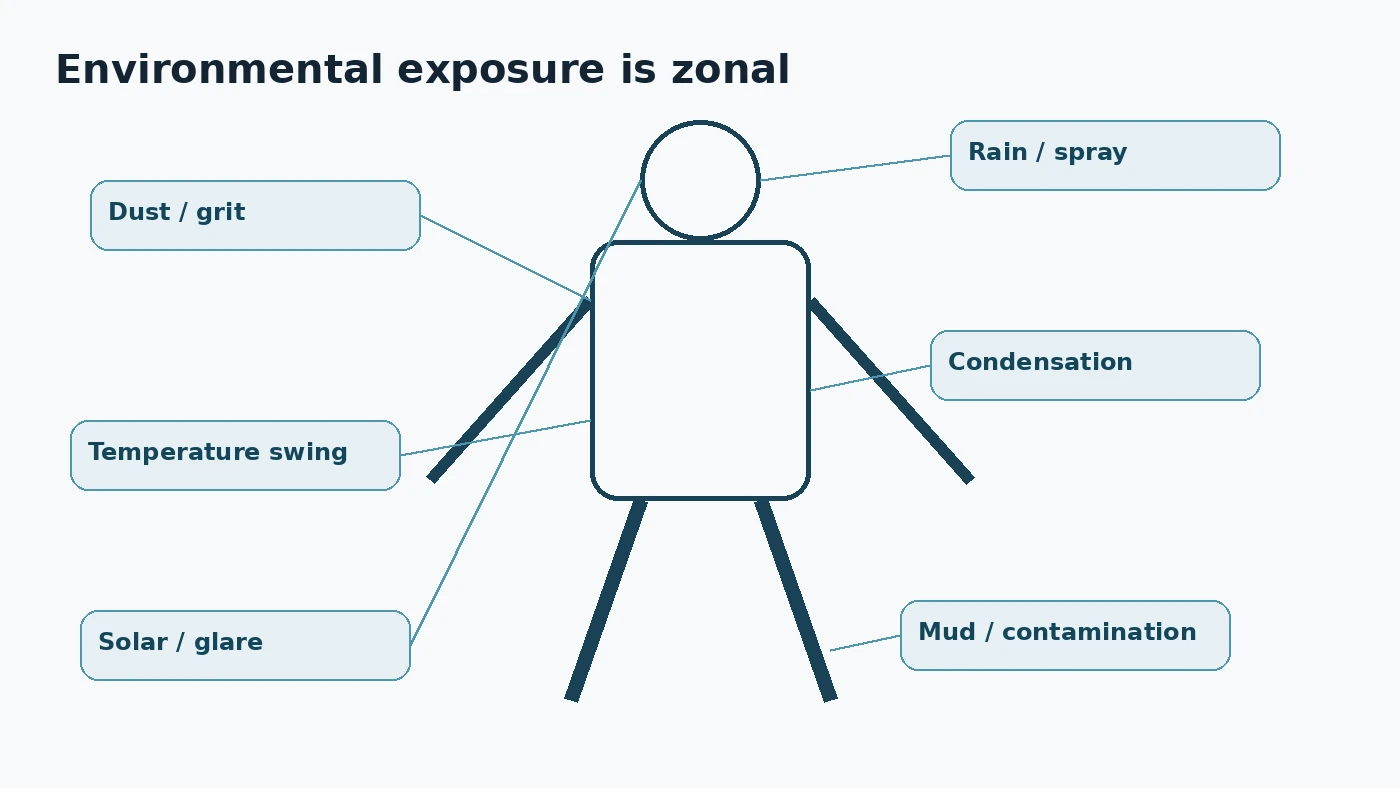 Environmental exposure paths across a humanoid robot