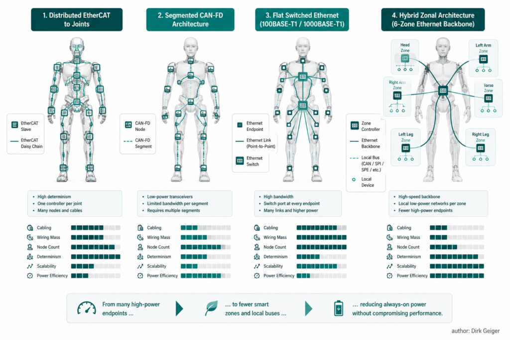 four humanoid communication architecture topologies