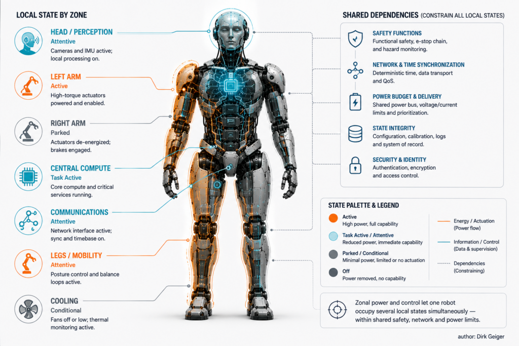 Zonal power lets one robot occupy several local states