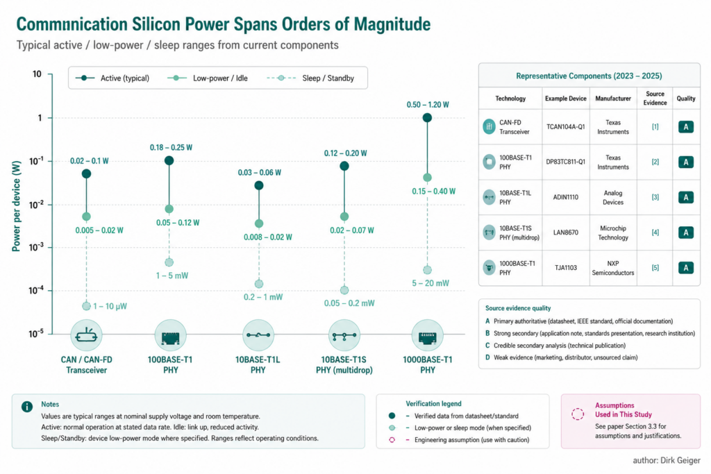 comparison of representative communication-component power levels