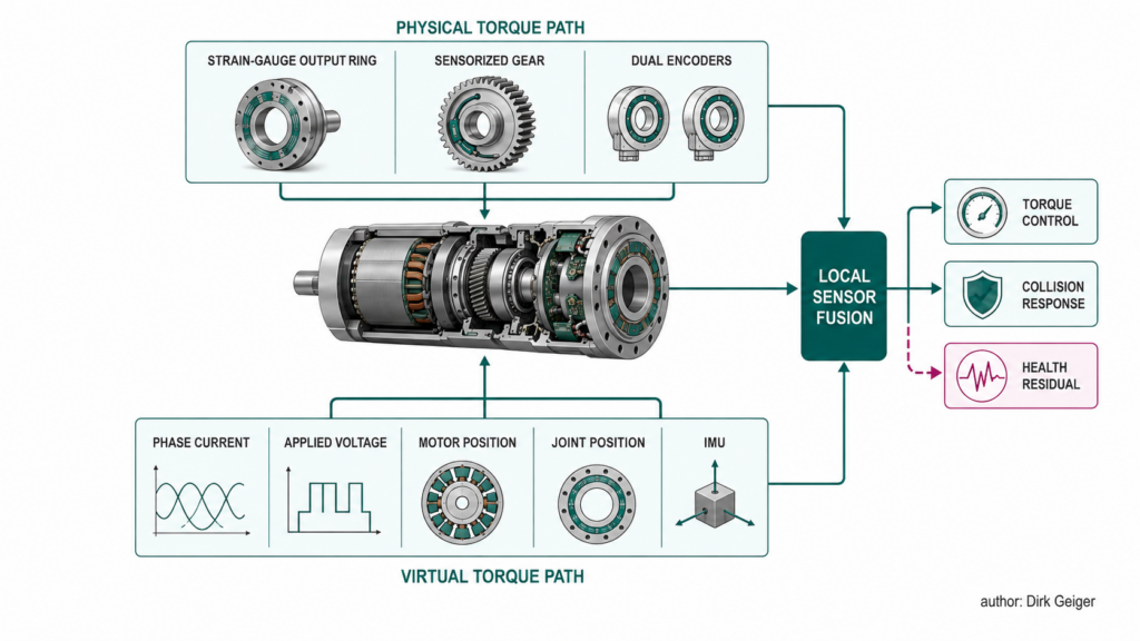 Physical and model-based torque measurements converge in local sensor fusion for control and diagnostics.