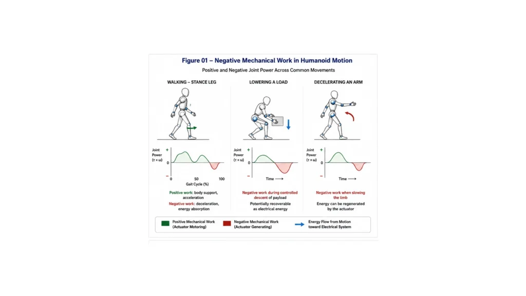 Negative mechanical work in humanoid motion
